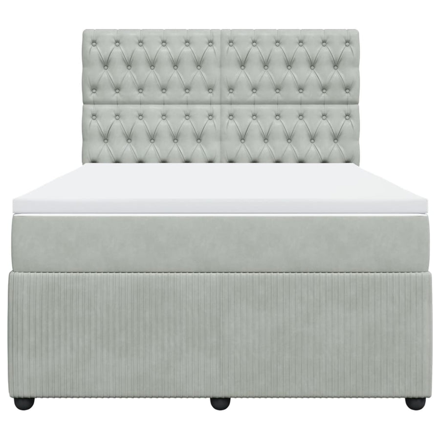 Boxspring met matras fluweel lichtgrijs 160x200 cm