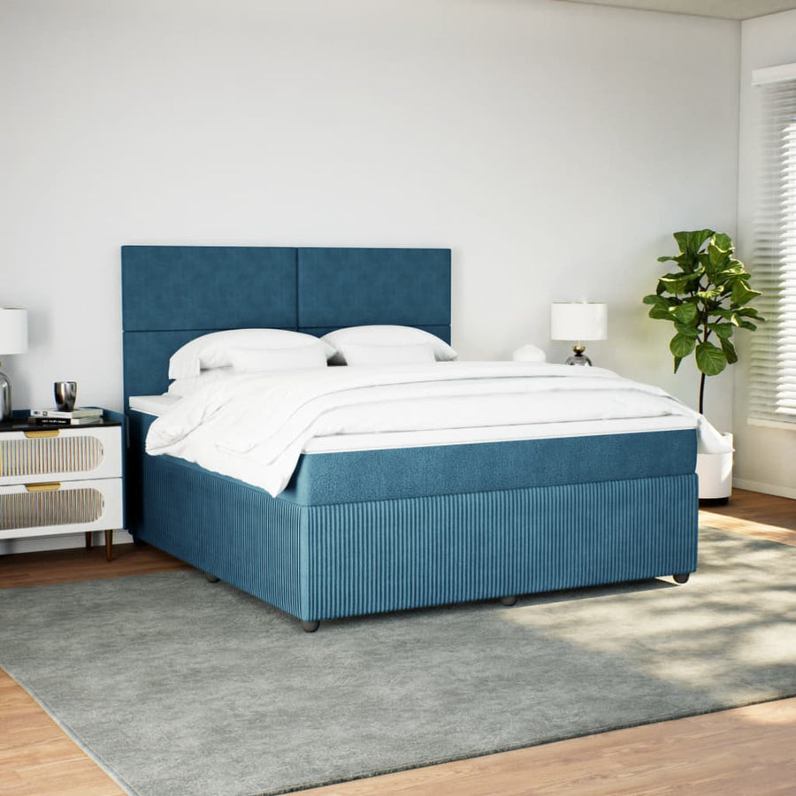 Boxspring met matras fluweel donkerblauw 180x200 cm