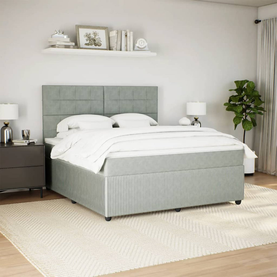 Boxspring met matras fluweel lichtgrijs 180x200 cm