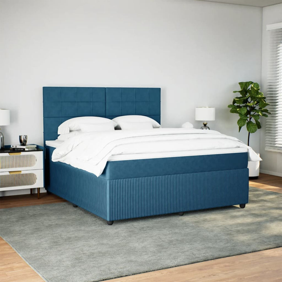 Boxspring met matras fluweel donkerblauw 180x200 cm