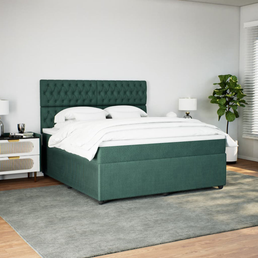 Boxspring met matras fluweel donkergroen 180x200 cm
