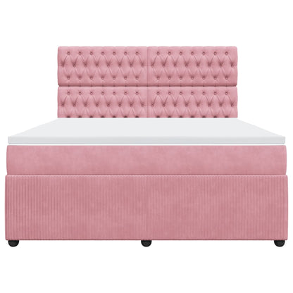 Boxspring met matras fluweel roze 180x200 cm