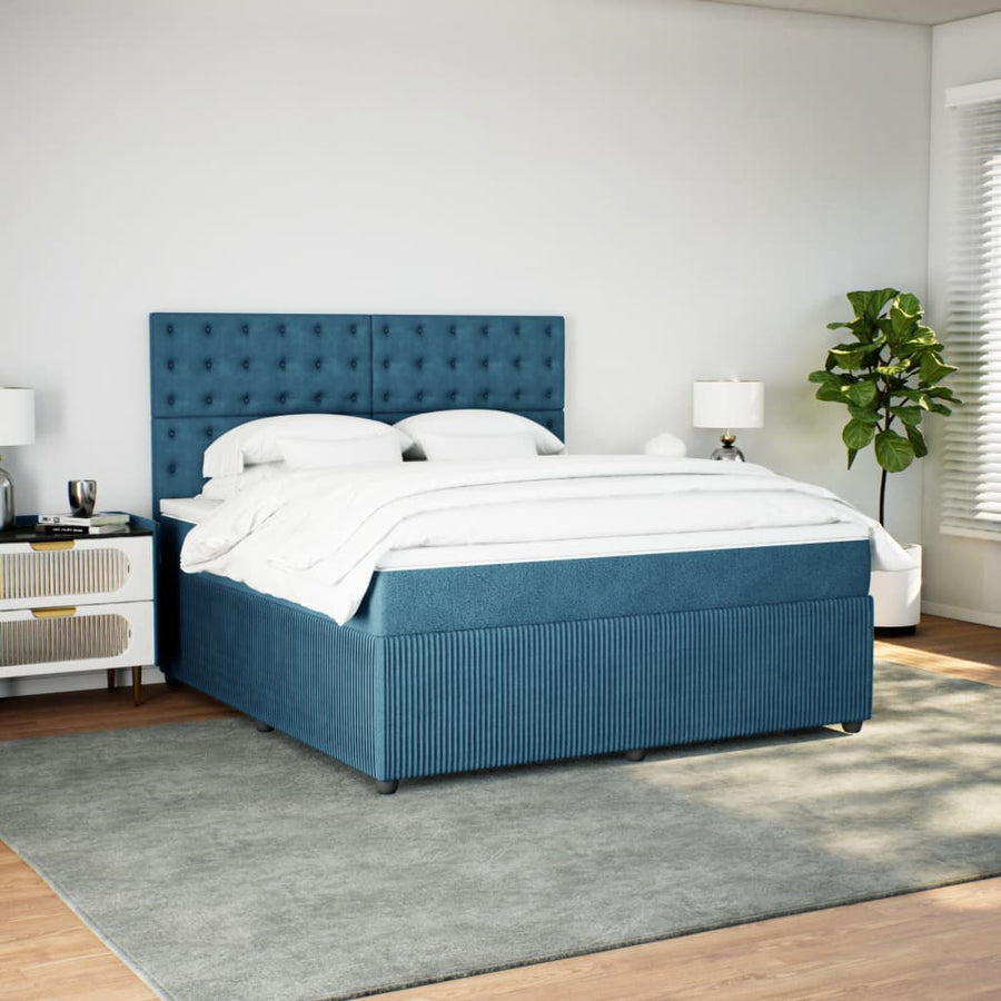 Boxspring met matras fluweel donkerblauw 180x200 cm