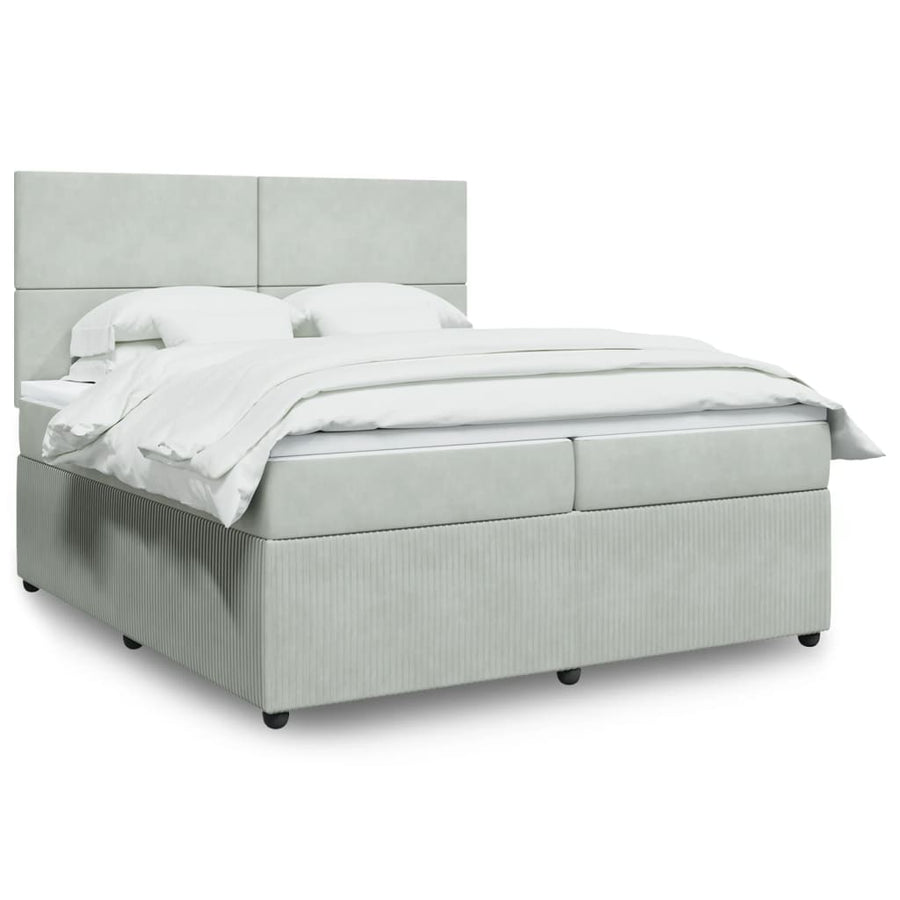 Boxspring met matras fluweel lichtgrijs 200x200 cm