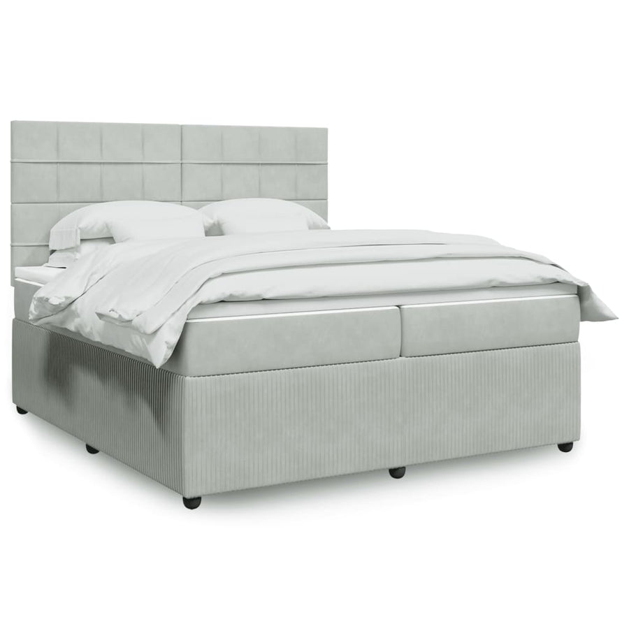Boxspring met matras fluweel lichtgrijs 200x200 cm