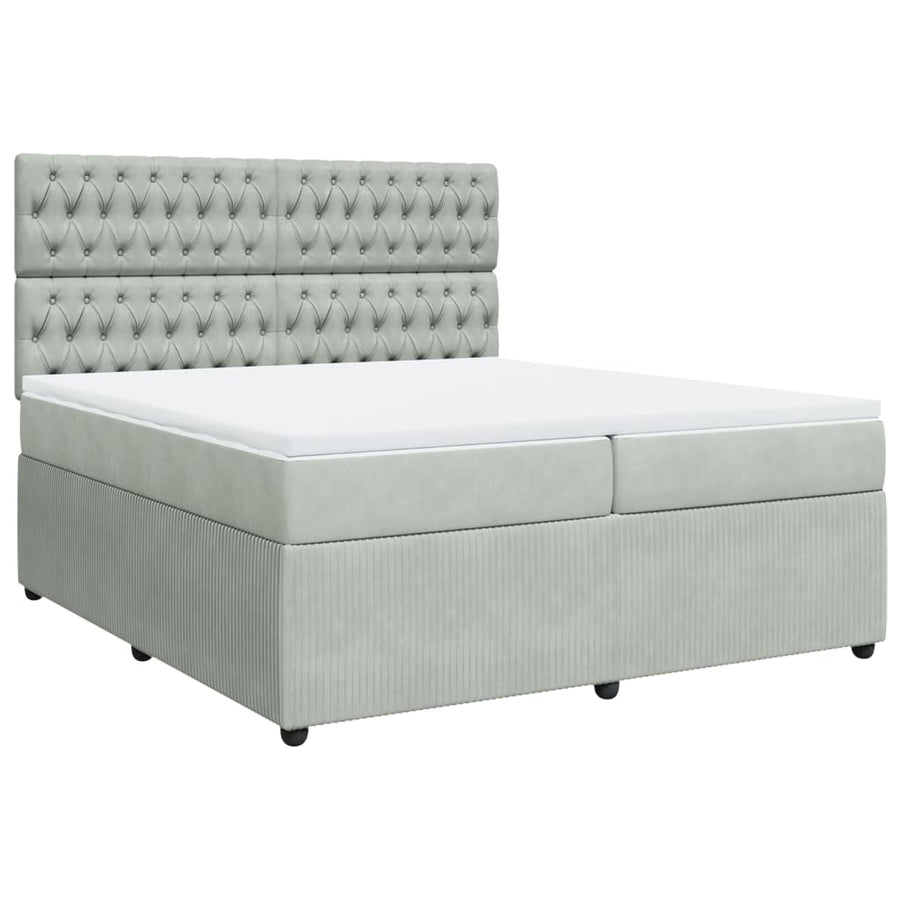 Boxspring met matras fluweel lichtgrijs 200x200 cm