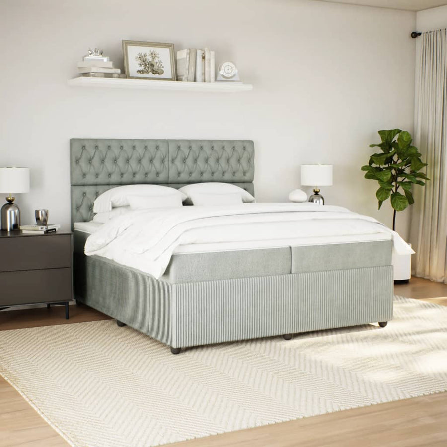 Boxspring met matras fluweel lichtgrijs 200x200 cm