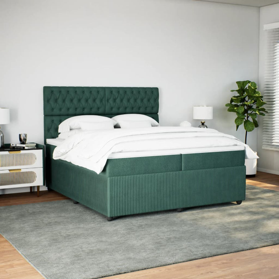 Boxspring met matras fluweel donkergroen 200x200 cm
