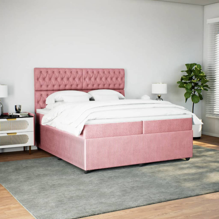 Boxspring met matras fluweel roze 200x200 cm