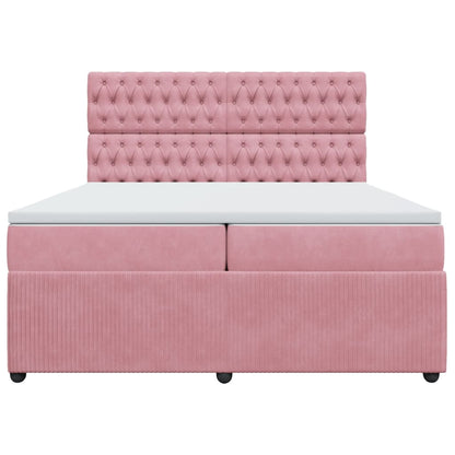 Boxspring met matras fluweel roze 200x200 cm