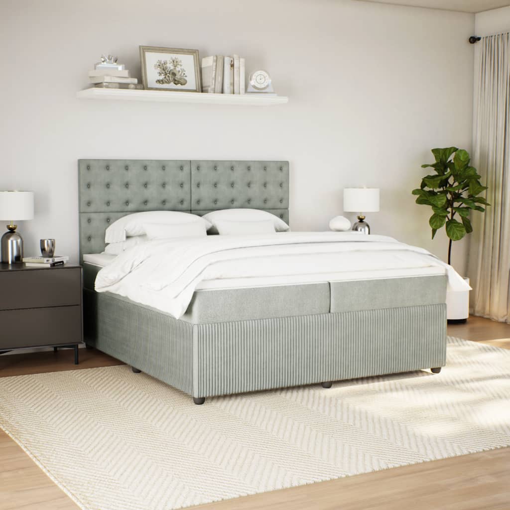 Boxspring met matras fluweel lichtgrijs 200x200 cm