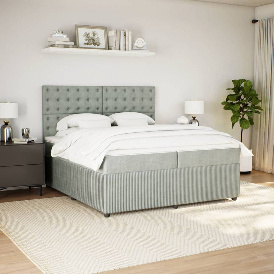 Boxspring met matras fluweel lichtgrijs 200x200 cm