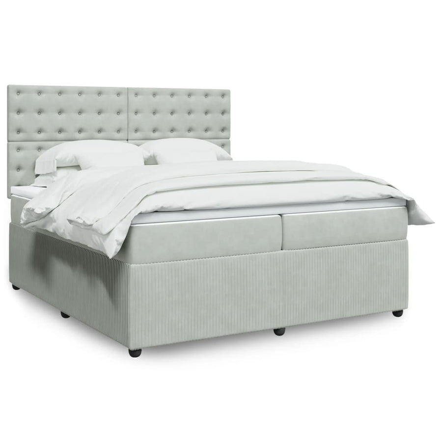 Boxspring met matras fluweel lichtgrijs 200x200 cm