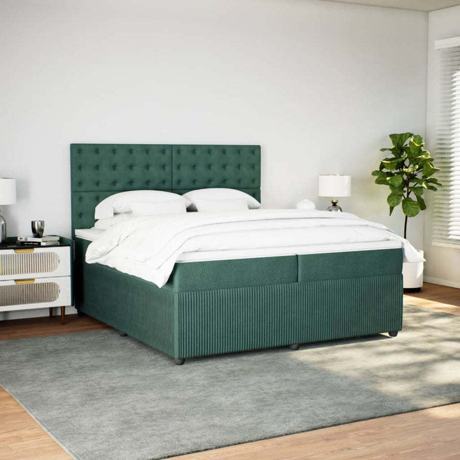 Boxspring met matras fluweel donkergroen 200x200 cm
