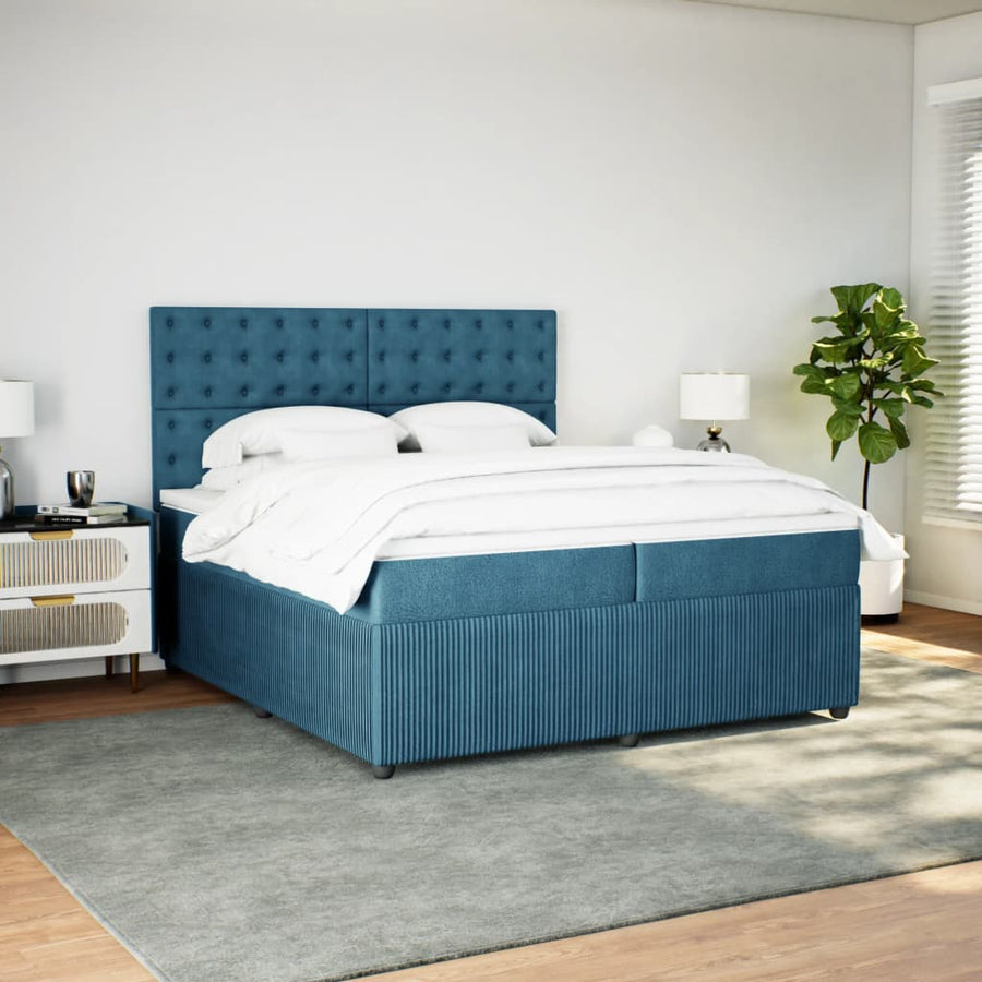 Boxspring met matras fluweel donkerblauw 200x200 cm