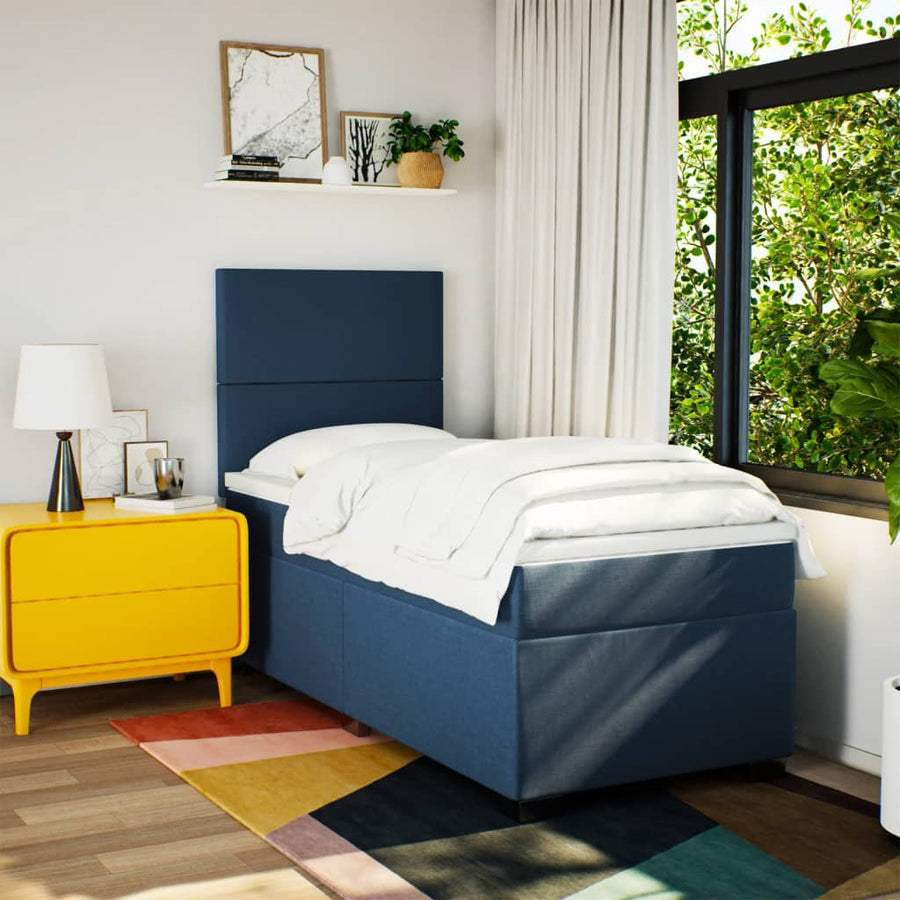 Boxspring met matras stof blauw 80x200 cm