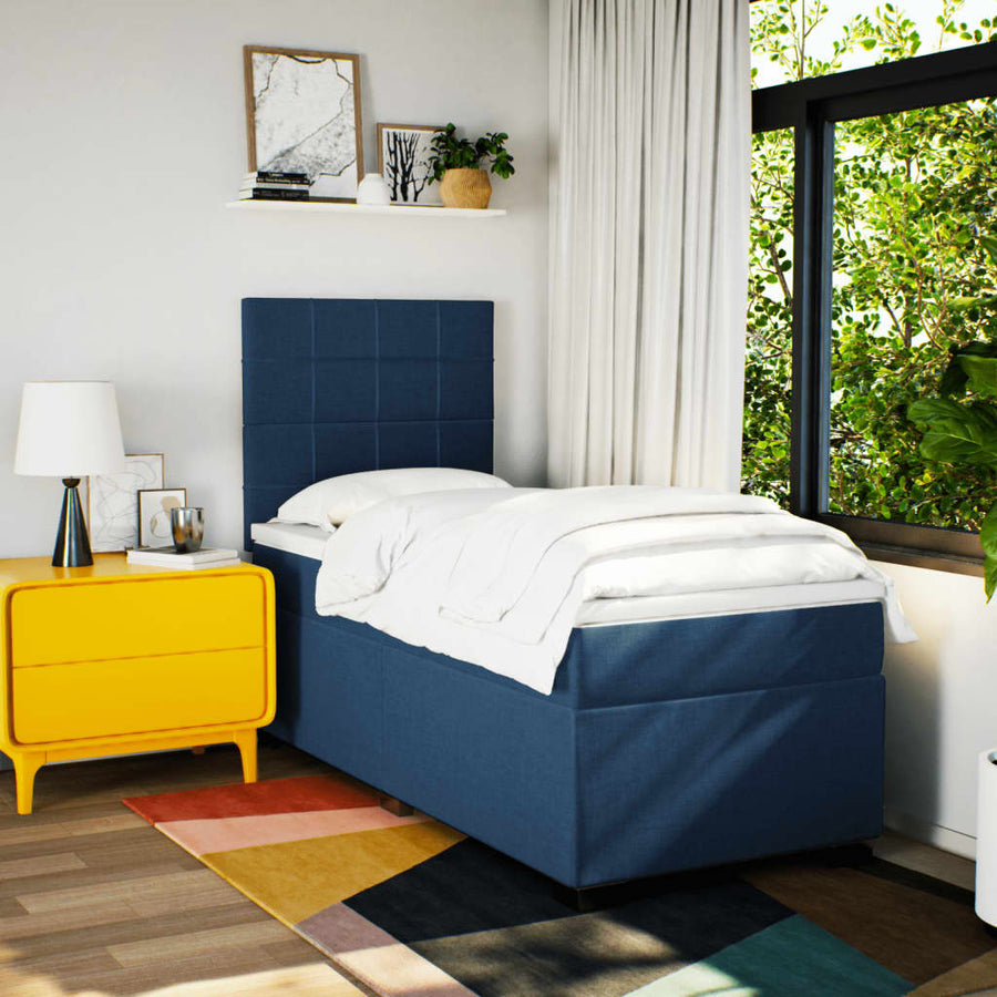 Boxspring met matras stof blauw 80x200 cm