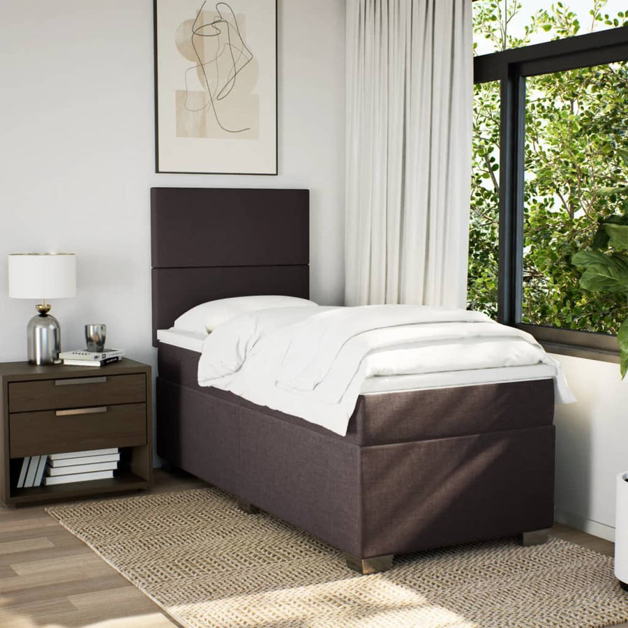 Boxspring met matras stof donkerbruin 90x190 cm