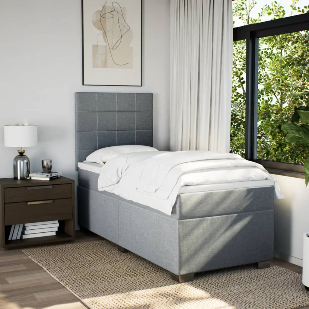 Boxspring met matras stof lichtgrijs 90x190 cm