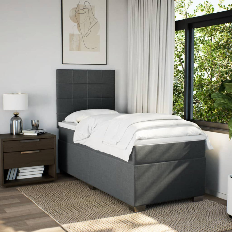 Boxspring met matras stof donkergrijs 90x190 cm