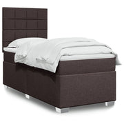 Box spring with dark brown fabric mattress 90x190 cm