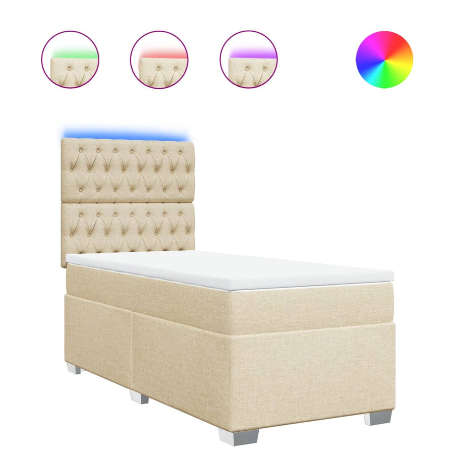 Boxspring met matras stof crèmekleurig 90x190 cm