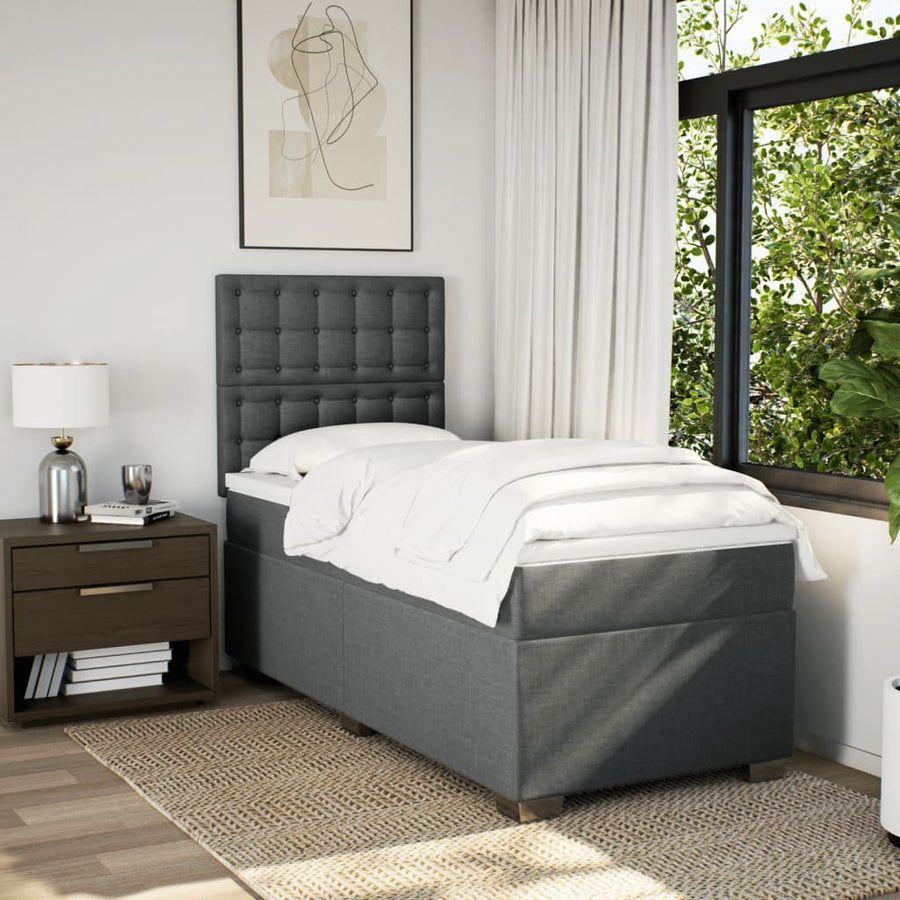 Boxspring met matras stof donkergrijs 90x190 cm