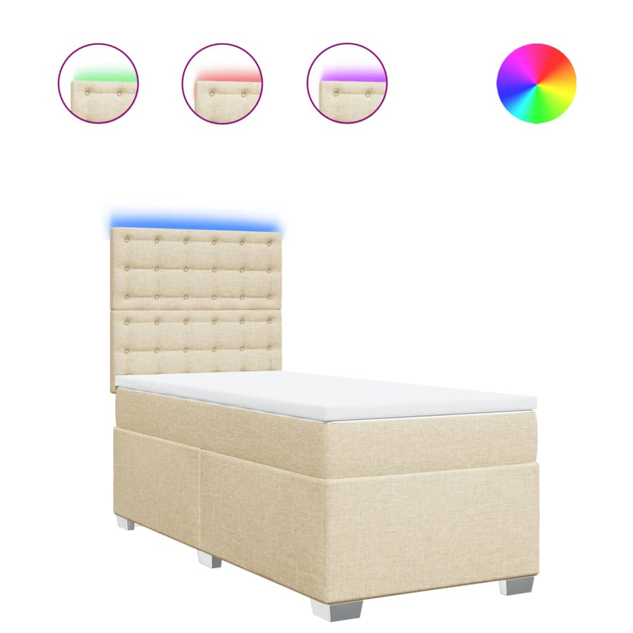 Boxspring met matras stof crèmekleurig 90x190 cm