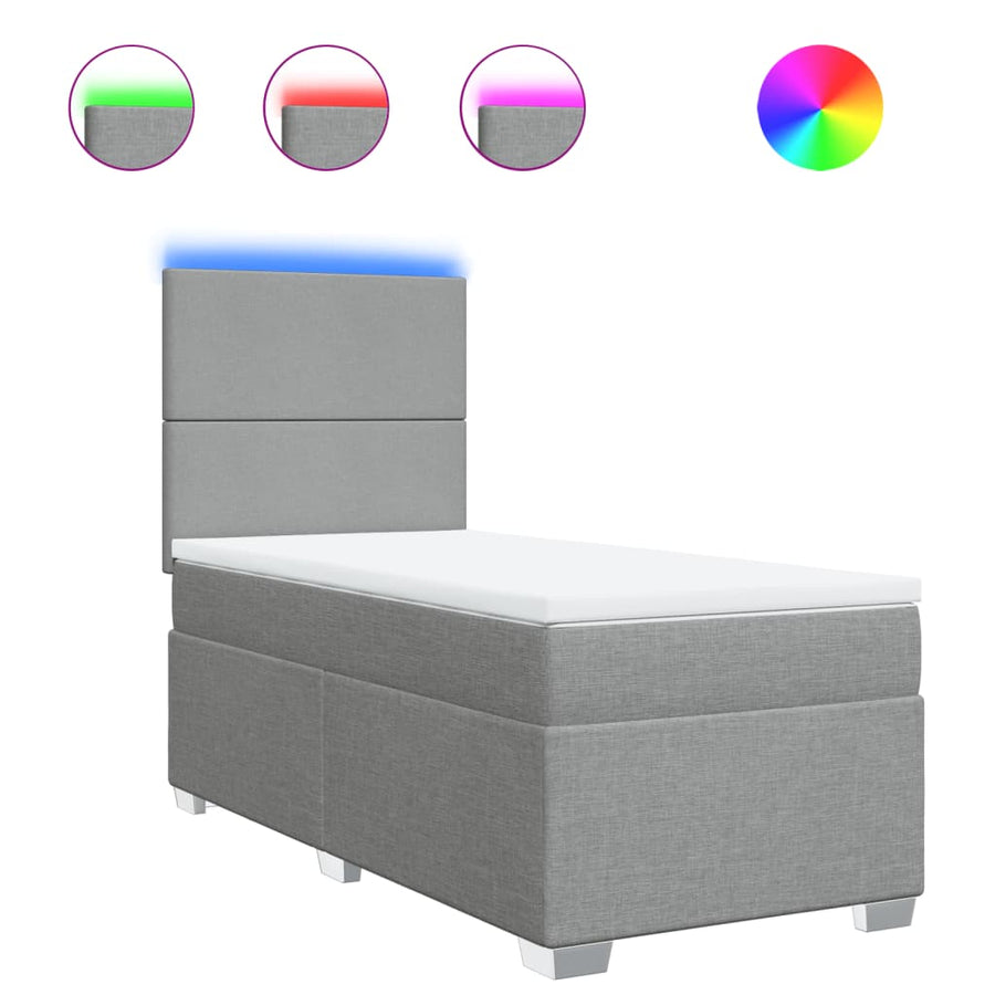 Boxspring met matras stof lichtgrijs 90x200 cm
