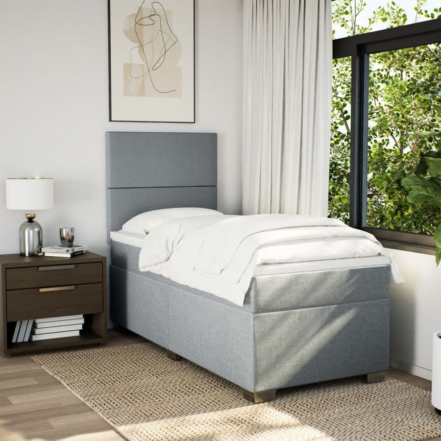 Boxspring met matras stof lichtgrijs 90x200 cm