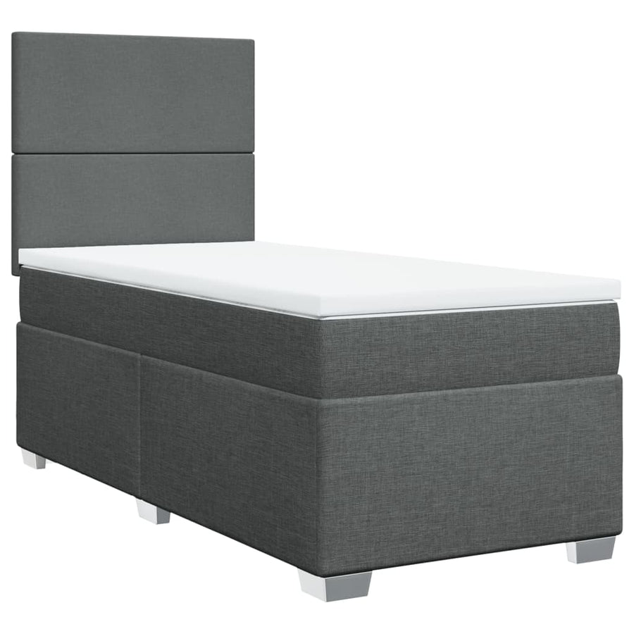 Boxspring met matras stof donkergrijs 90x200 cm