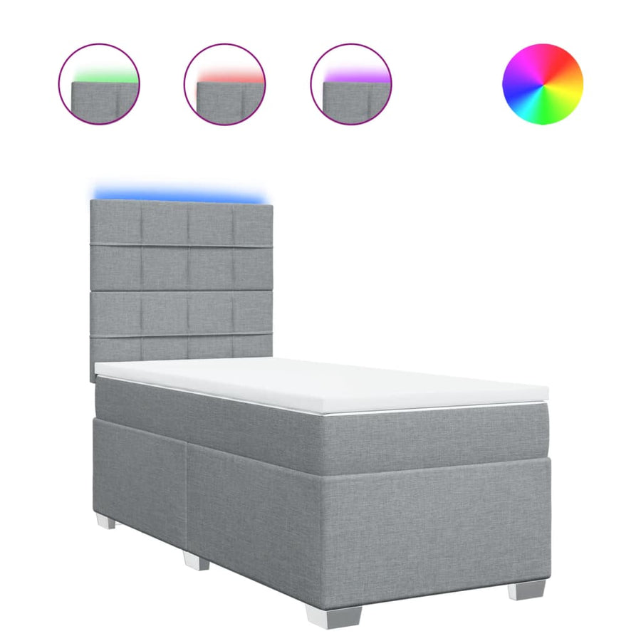 Boxspring met matras stof lichtgrijs 90x200 cm