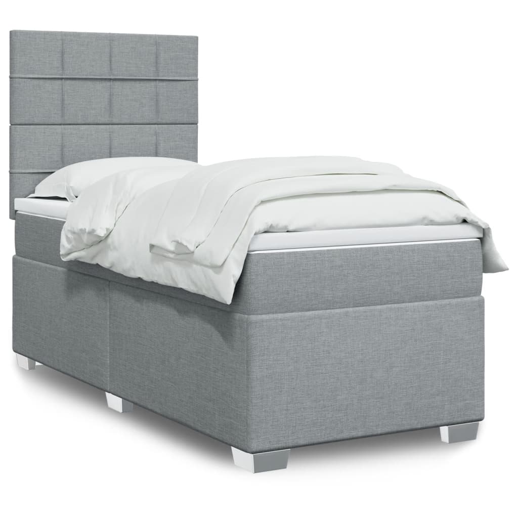 Boxspring met matras stof lichtgrijs 90x200 cm
