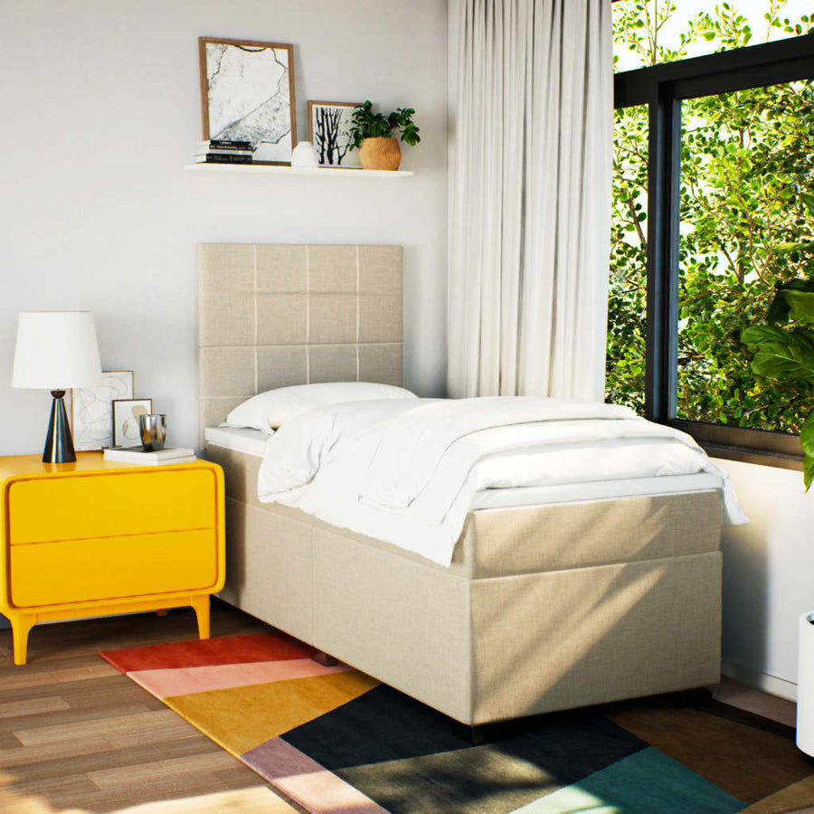Boxspring met matras stof crèmekleurig 90x200 cm