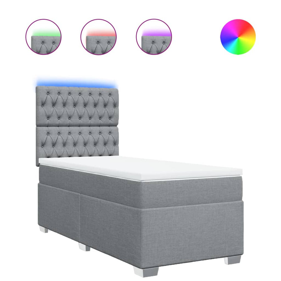 Boxspring met matras stof lichtgrijs 90x200 cm