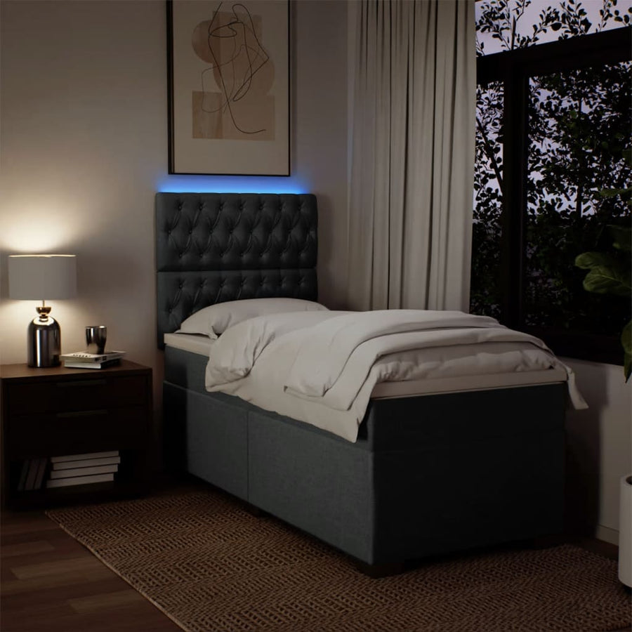 Boxspring met matras stof donkergrijs 90x200 cm