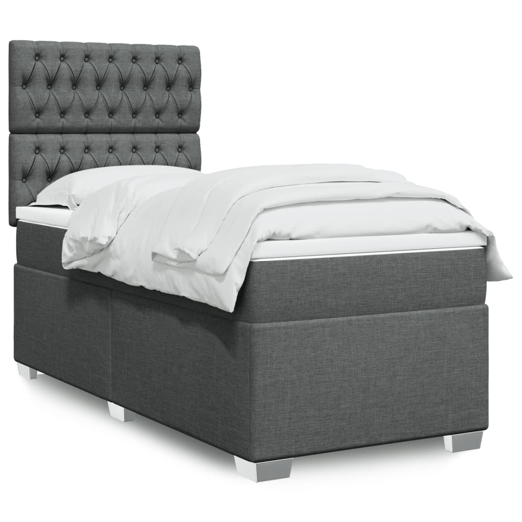 Boxspring met matras stof donkergrijs 90x200 cm
