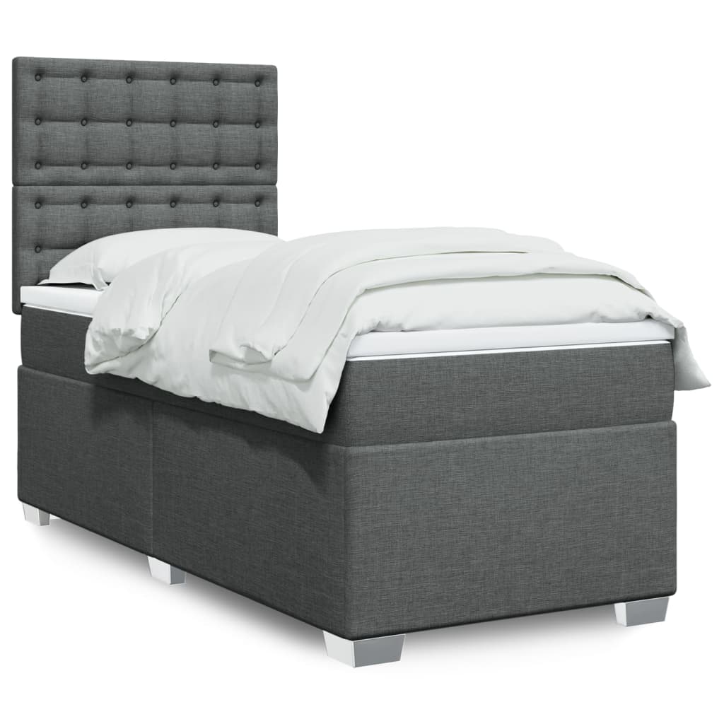 Boxspring met matras stof donkergrijs 90x200 cm