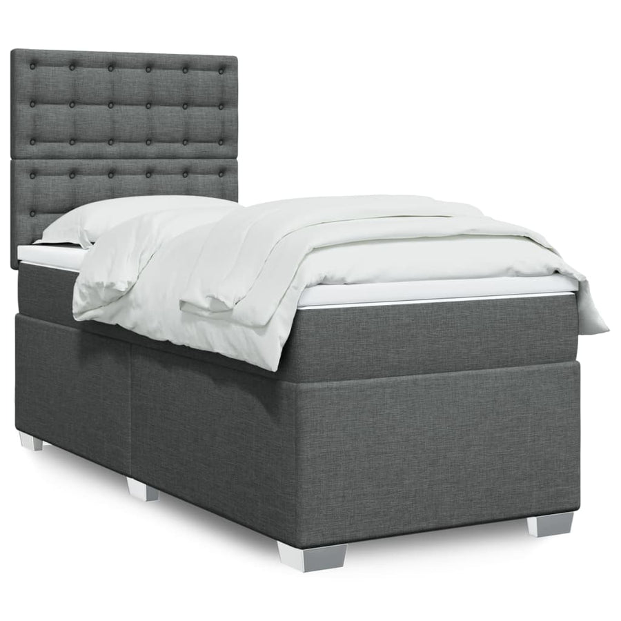Boxspring met matras stof donkergrijs 90x200 cm
