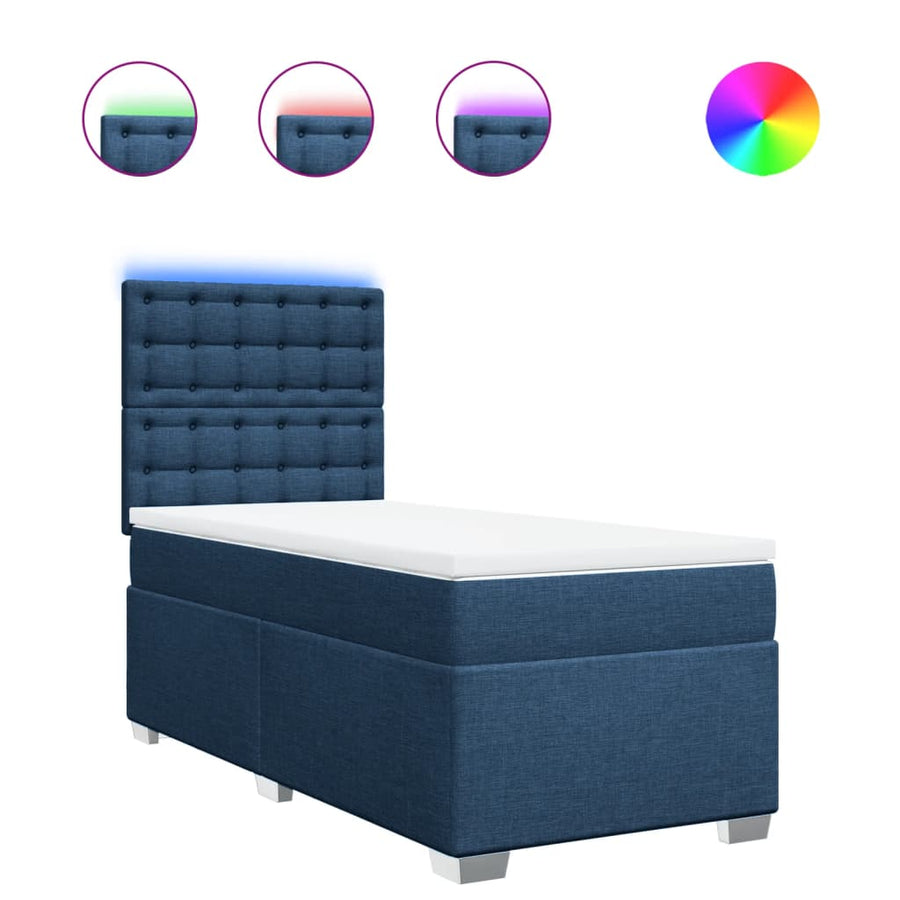 Boxspring met matras stof blauw 90x200 cm
