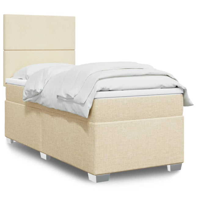 Boxspring met matras stof crèmekleurig 100x200 cm