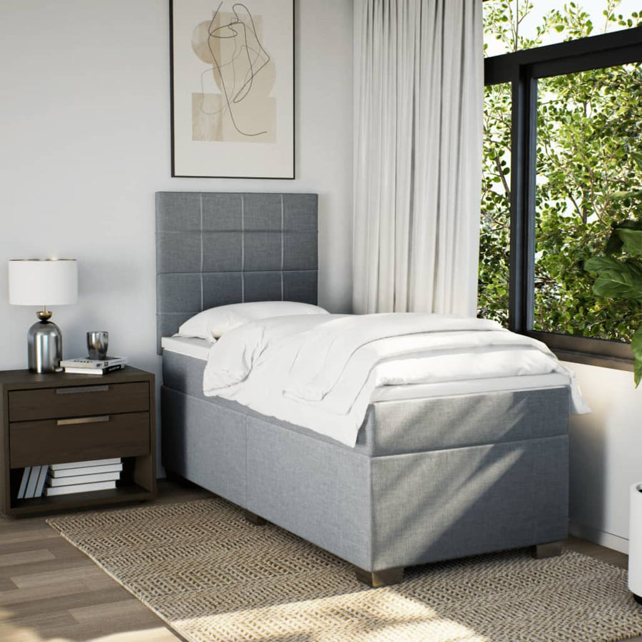 Boxspring met matras stof lichtgrijs 100x200 cm