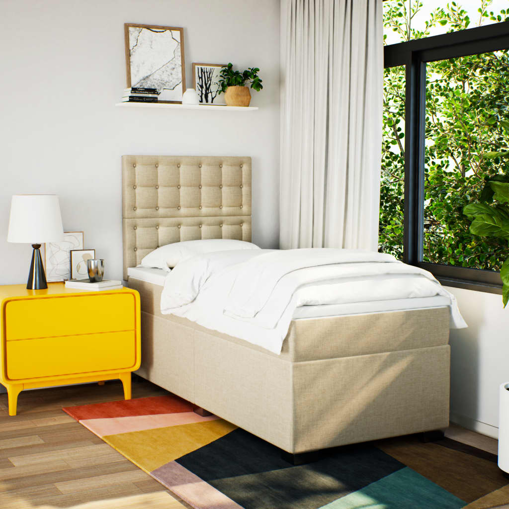 Boxspring met matras stof crèmekleurig 100x200 cm