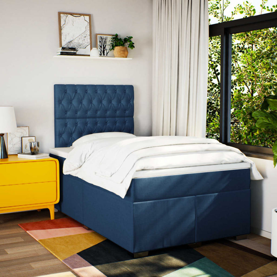 Boxspring met matras stof blauw 120x190 cm