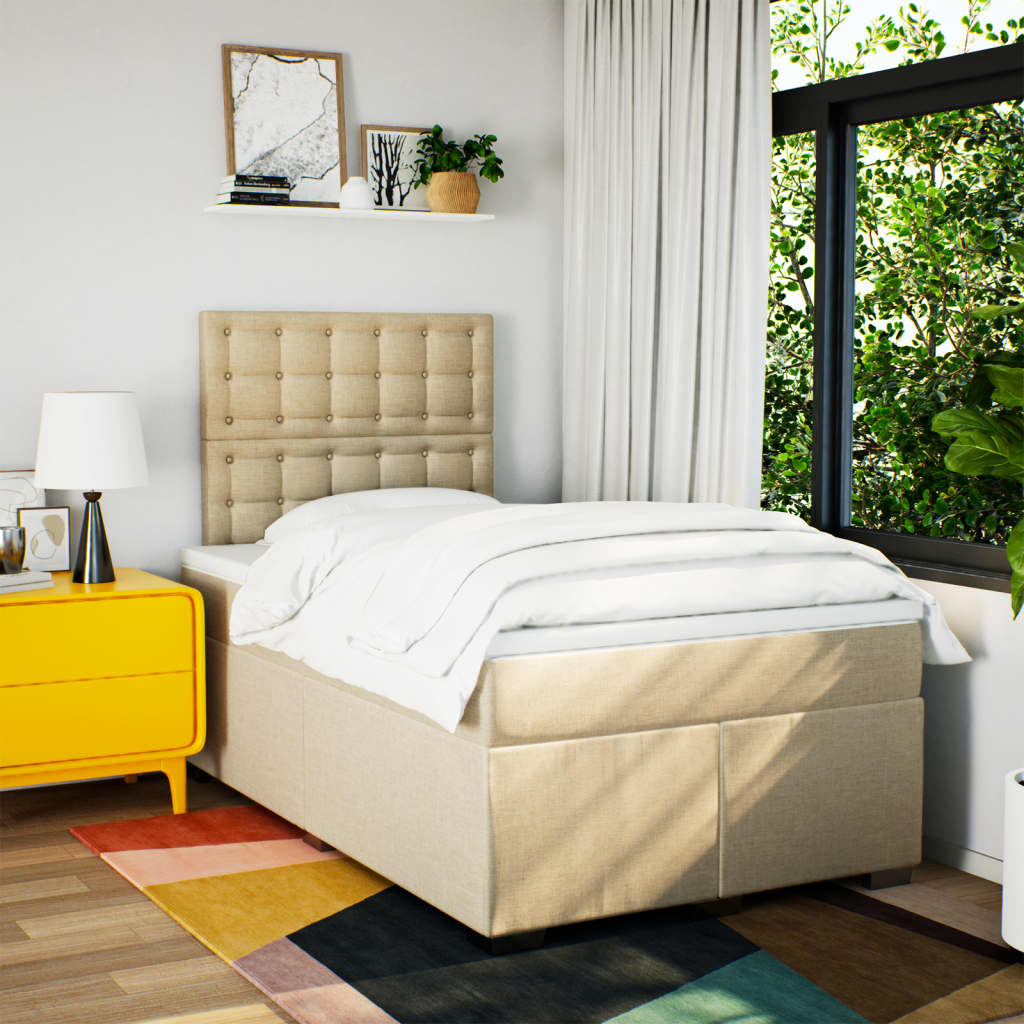 Boxspring met matras stof crèmekleurig 120x190 cm