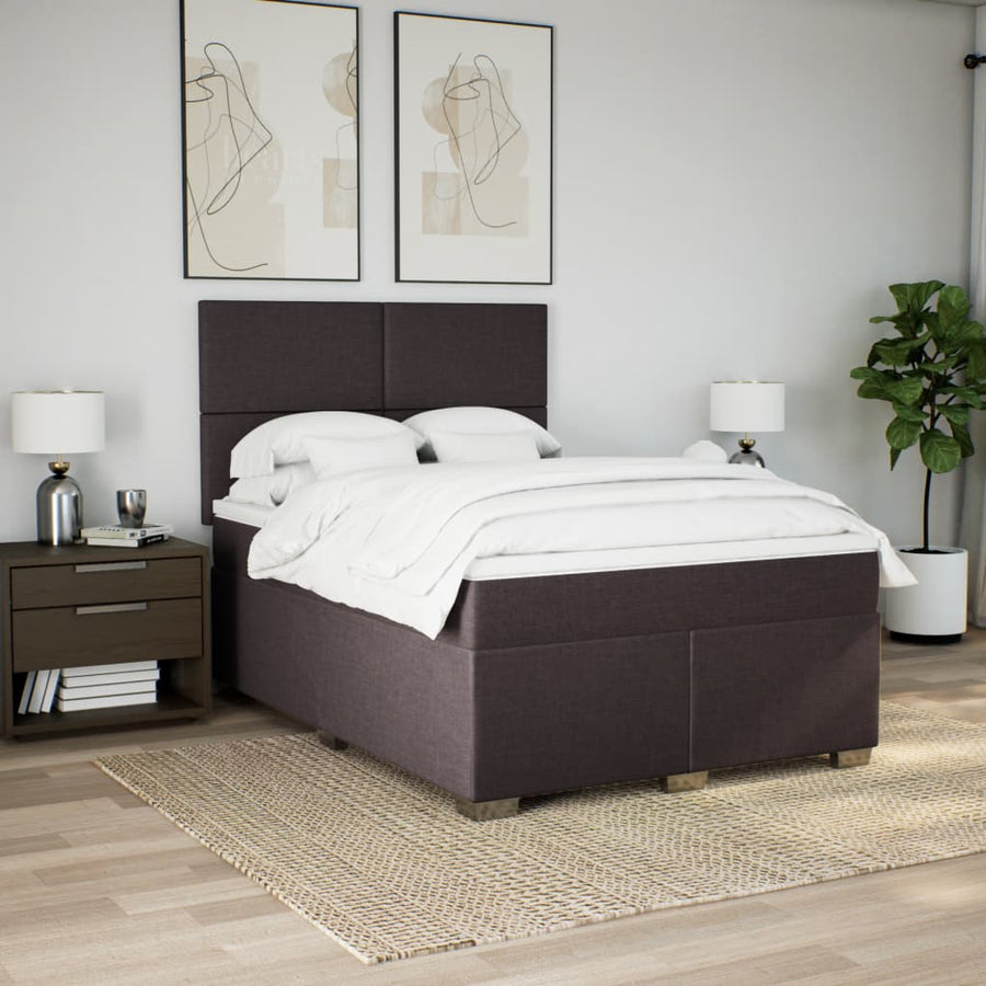 Boxspring met matras stof donkerbruin 140x190 cm