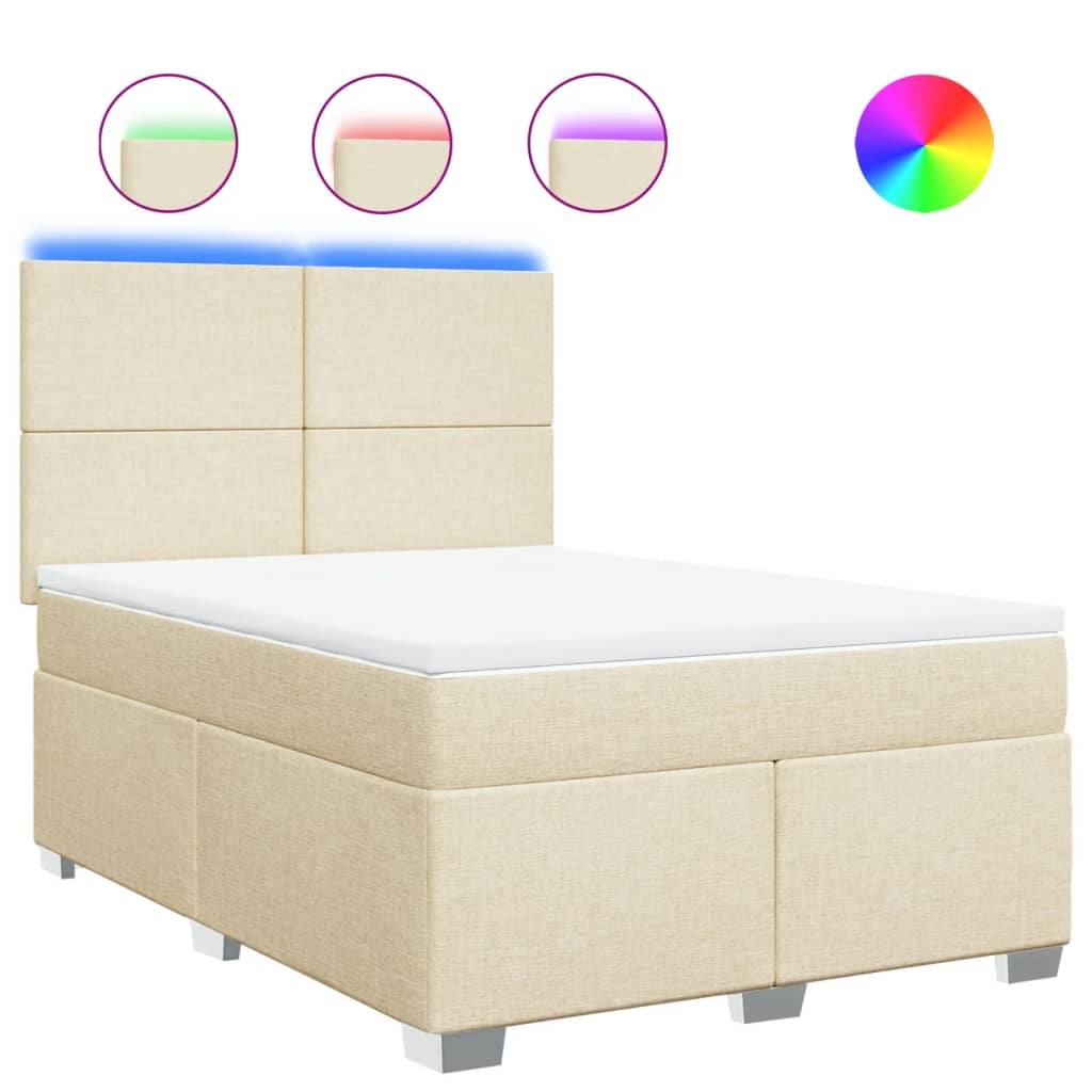 Boxspring met matras stof crèmekleurig 140x190 cm