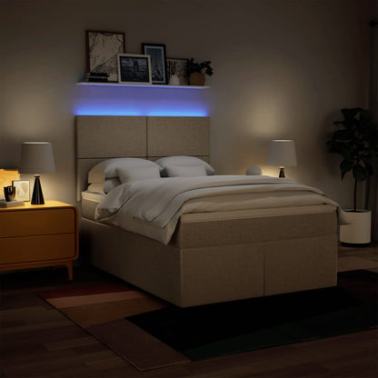 Boxspring met matras stof crèmekleurig 140x190 cm