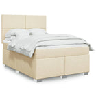 Box spring with cream-coloured fabric mattress 140x190 cm