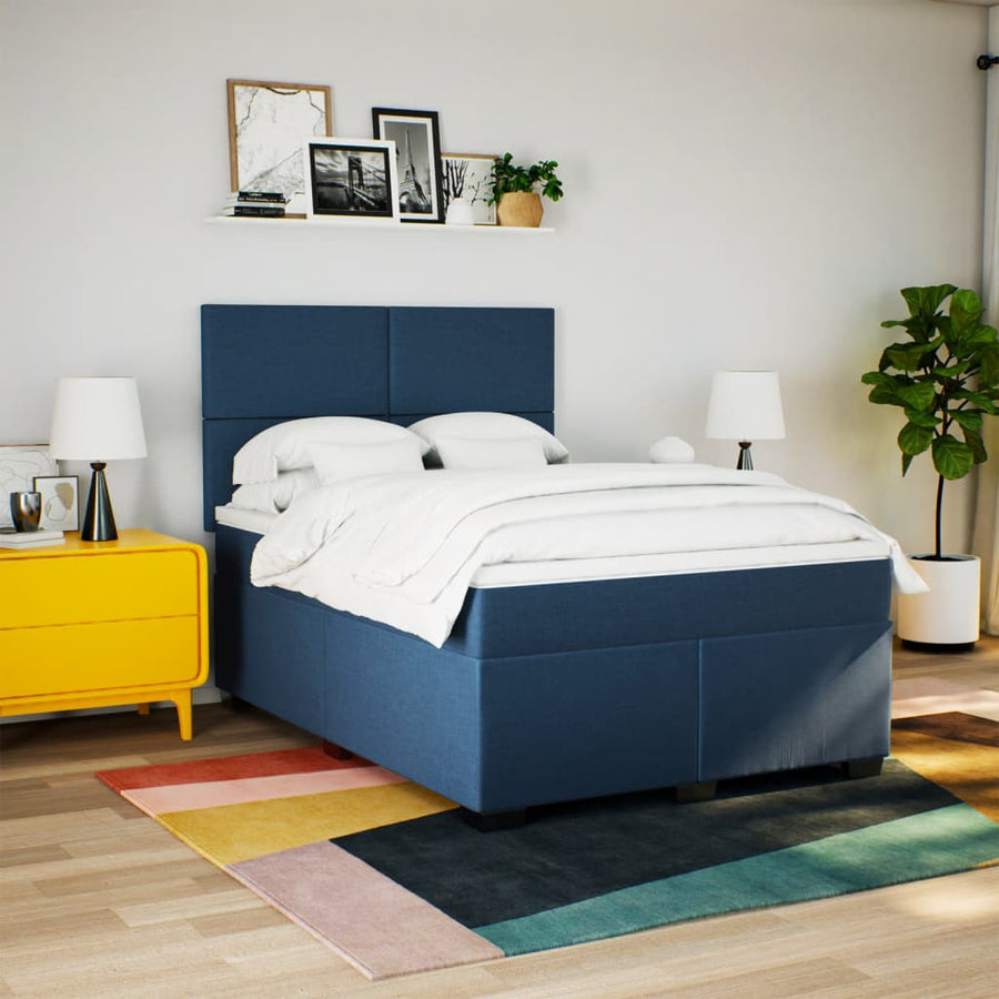 Boxspring met matras stof blauw 140x190 cm